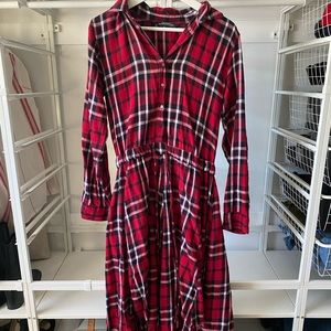 Zara flannel-like shirt dress with high-low hem